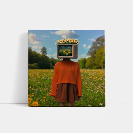 Retro TV Head Girl Wildflower Meadow