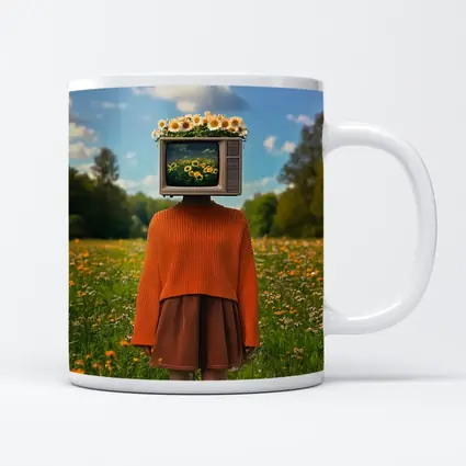 Retro TV Head Girl Wildflower Meadow
