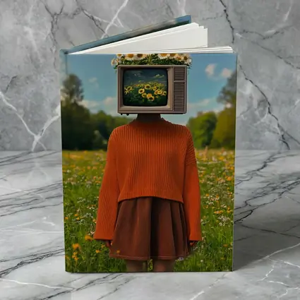 Retro TV Head Girl Wildflower Meadow