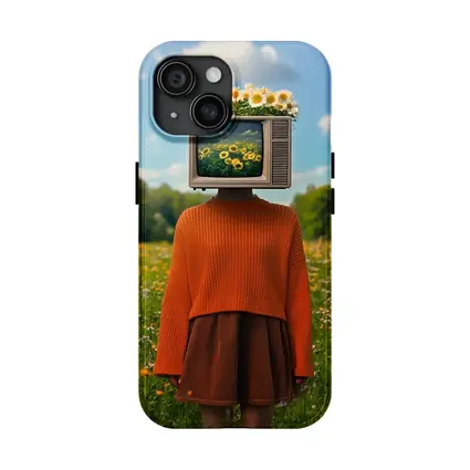 Retro TV Head Girl Wildflower Meadow