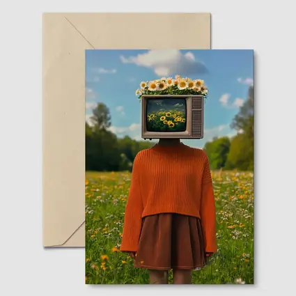 Retro TV Head Girl Wildflower Meadow