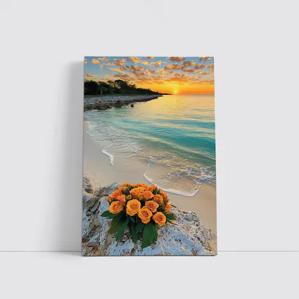 Orange Roses Bouquet Tropical Beach Sunset
