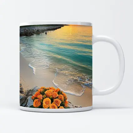 Orange Roses Bouquet Tropical Beach Sunset