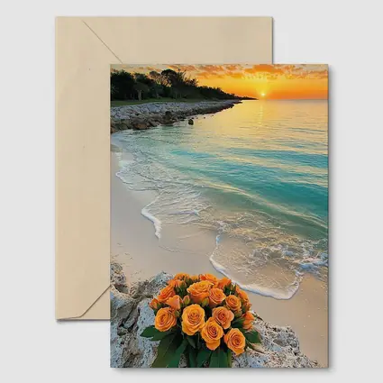 Orange Roses Bouquet Tropical Beach Sunset