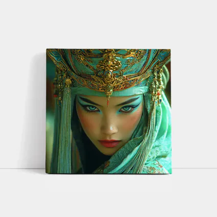 Chinese Opera Warrior Woman Teal Gold