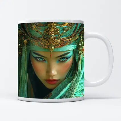 Chinese Opera Warrior Woman Teal Gold