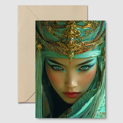 Chinese Opera Warrior Woman Teal Gold
