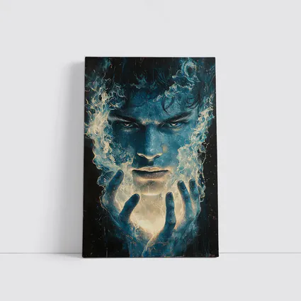 Dark Blue Mystic Man With Glowing Hands