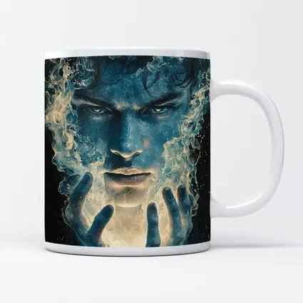 Dark Blue Mystic Man With Glowing Hands