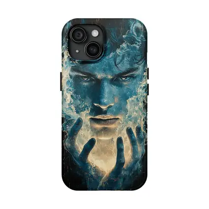 Dark Blue Mystic Man With Glowing Hands