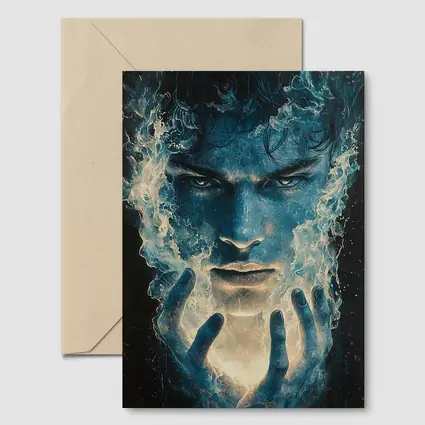 Dark Blue Mystic Man With Glowing Hands