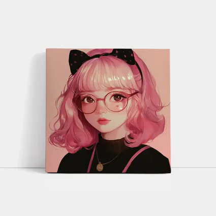 Pink Hair Anime Girl Black Bow Portrait