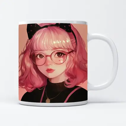 Pink Hair Anime Girl Black Bow Portrait