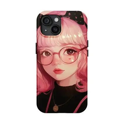Pink Hair Anime Girl Black Bow Portrait
