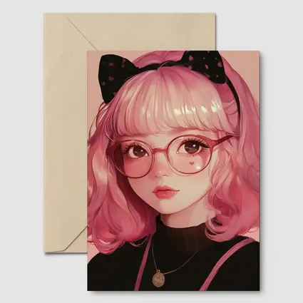 Pink Hair Anime Girl Black Bow Portrait