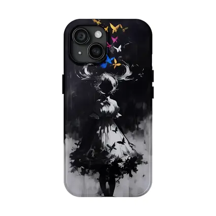 Dark Anime Girl Butterflies Black White Art