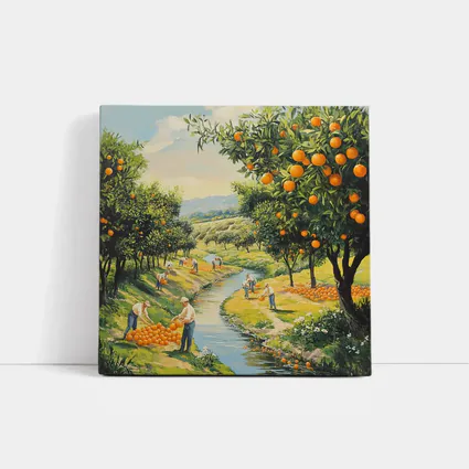 Orange Orchard Harvest Painting Farm Scene