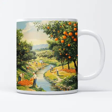 Orange Orchard Harvest Painting Farm Scene