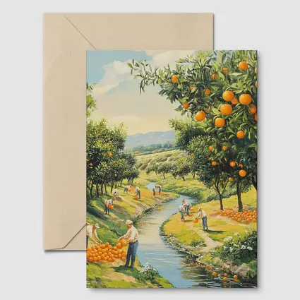 Orange Orchard Harvest Painting Farm Scene