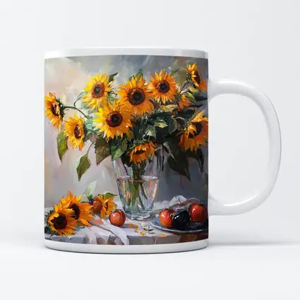 Sunflowers In Glass Vase Still Life Painting