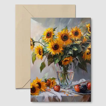 Sunflowers In Glass Vase Still Life Painting