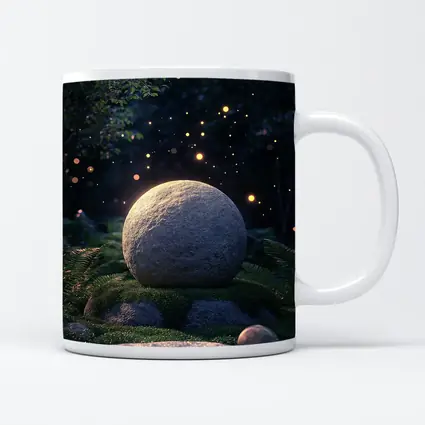 Glowing Stone Forest Night Fireflies Fantasy