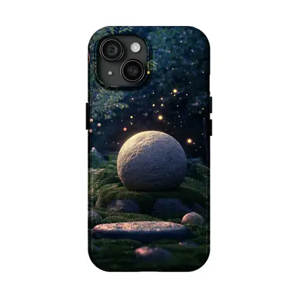 Glowing Stone Forest Night Fireflies Fantasy