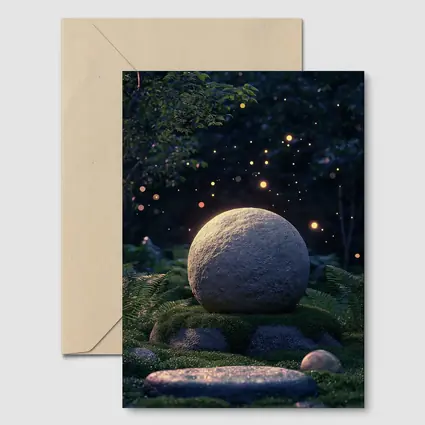Glowing Stone Forest Night Fireflies Fantasy