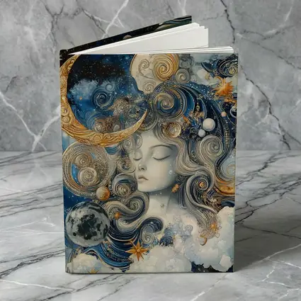 Celestial Moon Goddess Blue Gold Fantasy Art