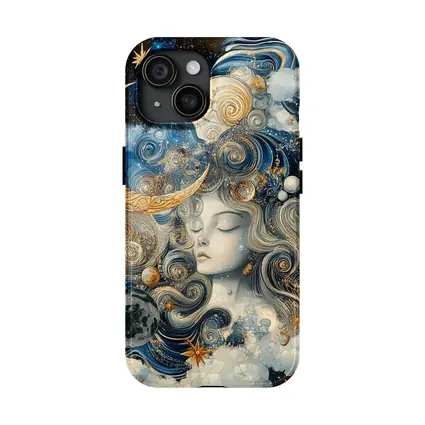 Celestial Moon Goddess Blue Gold Fantasy Art