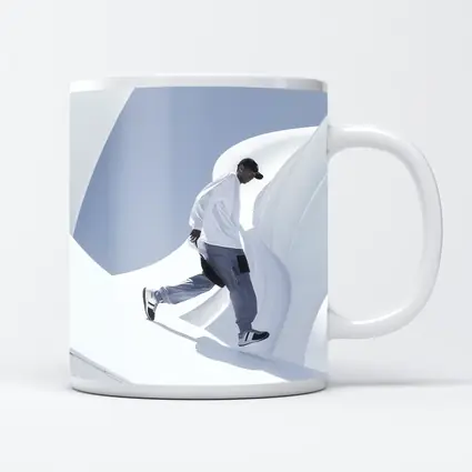 Man Running Through White Architectural Curves