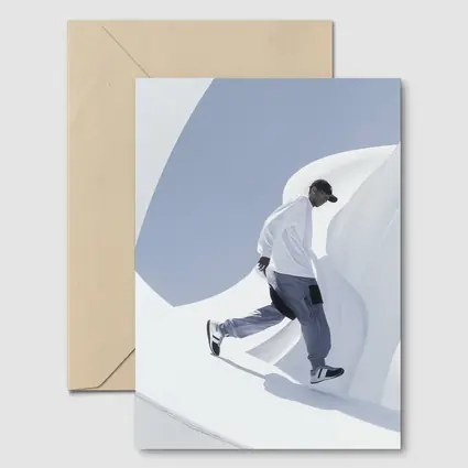 Man Running Through White Architectural Curves