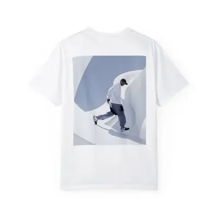 Man Running Through White Architectural Curves