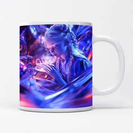 Girl Holding Glowing Cup Surreal Blue Fantasy
