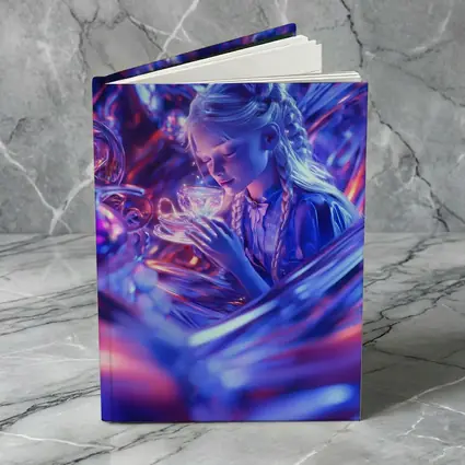 Girl Holding Glowing Cup Surreal Blue Fantasy