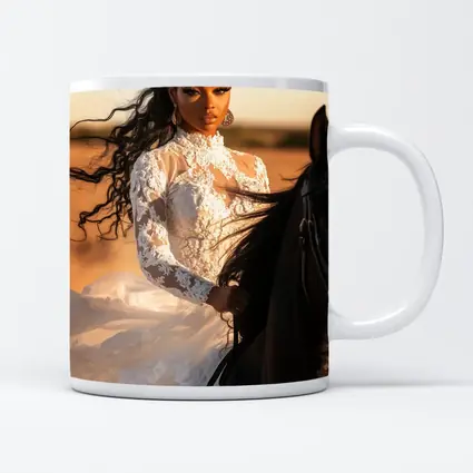 Woman in White Lace Dress Riding Horse