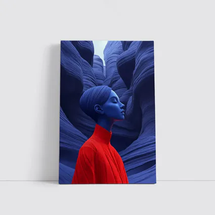 Blue Woman Red Dress Canyon Surreal Art