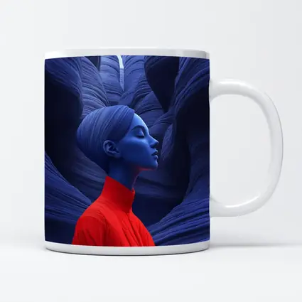 Blue Woman Red Dress Canyon Surreal Art