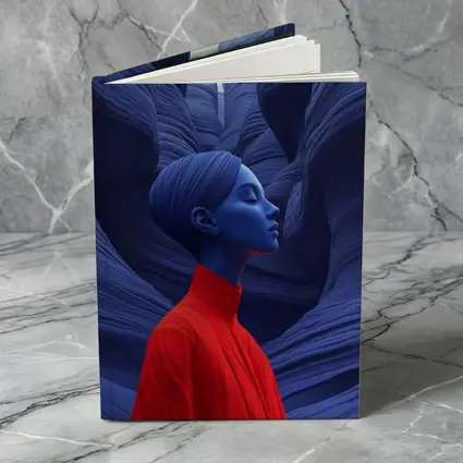 Blue Woman Red Dress Canyon Surreal Art