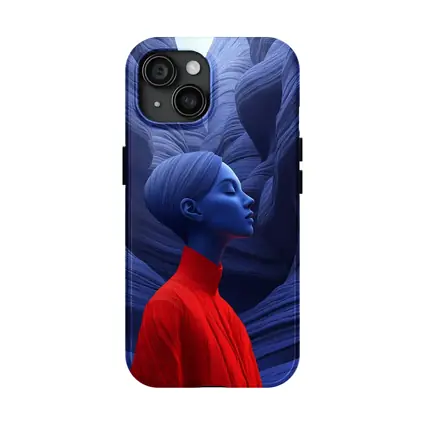 Blue Woman Red Dress Canyon Surreal Art