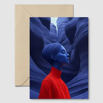Blue Woman Red Dress Canyon Surreal Art