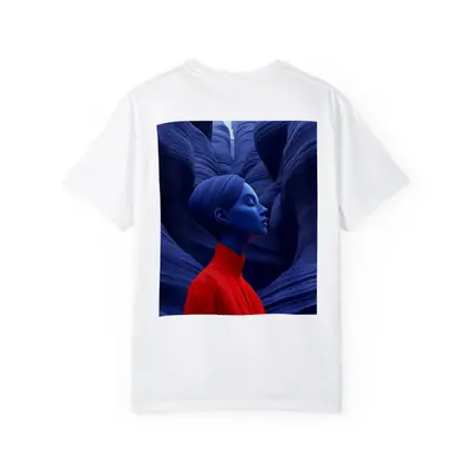 Blue Woman Red Dress Canyon Surreal Art