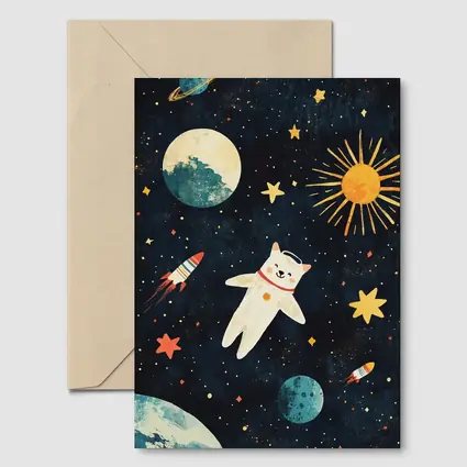 Cute Cat Astronaut Floating In Space