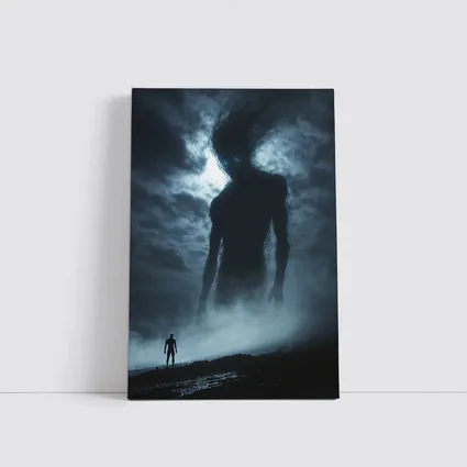 Giant Dark Figure Looming Over Small Man