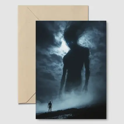 Giant Dark Figure Looming Over Small Man