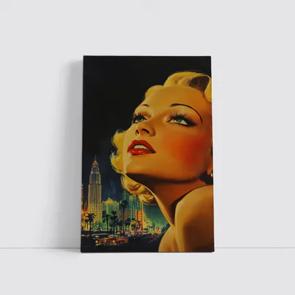 Retro Blonde Woman City Night Illustration