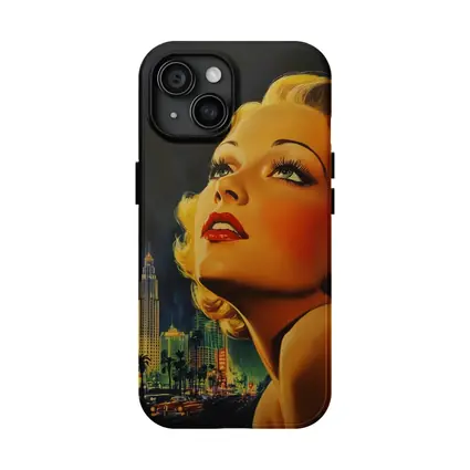 Retro Blonde Woman City Night Illustration