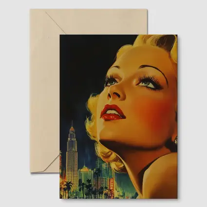 Retro Blonde Woman City Night Illustration