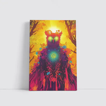 Mystical Owl Glowing Eyes Forest Sun