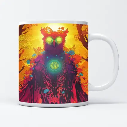 Mystical Owl Glowing Eyes Forest Sun
